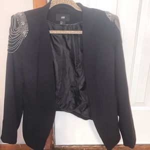H&M Embellished Shoulders Blazer - Black